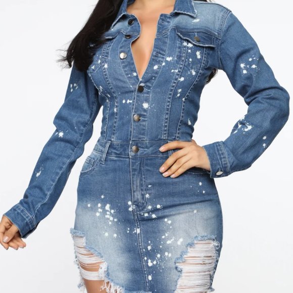 Fashion Nova Dresses & Skirts - Denim Mini Dress - Medium Dark (L) - A9